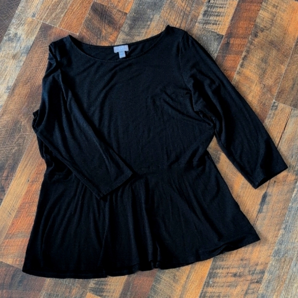 🌼J Jill Tunic Wearever Collection Black Peplum Blouse, Women's Size Medium